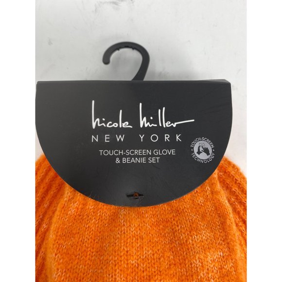 Nicole Miller Touch Screen Gloves And Beanie Hat Set Orange New - Picture 4 of 6